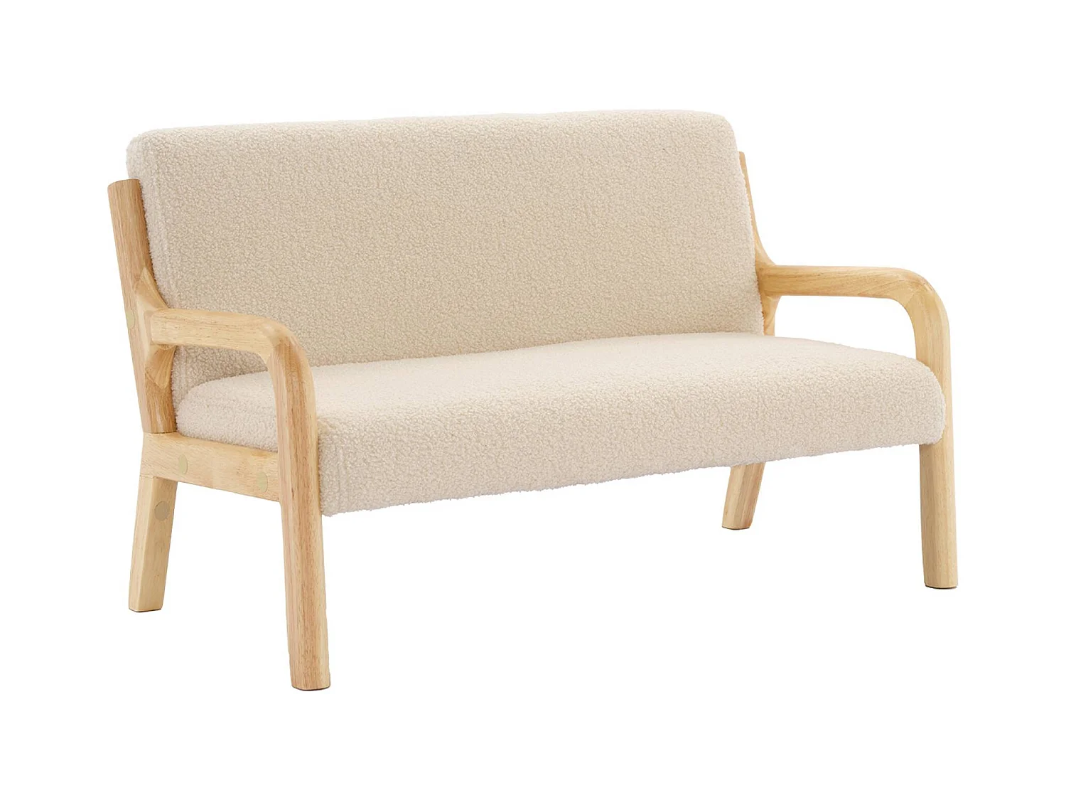 Banquette scandinave enfant en bois et tissu bouclette beige 2 places