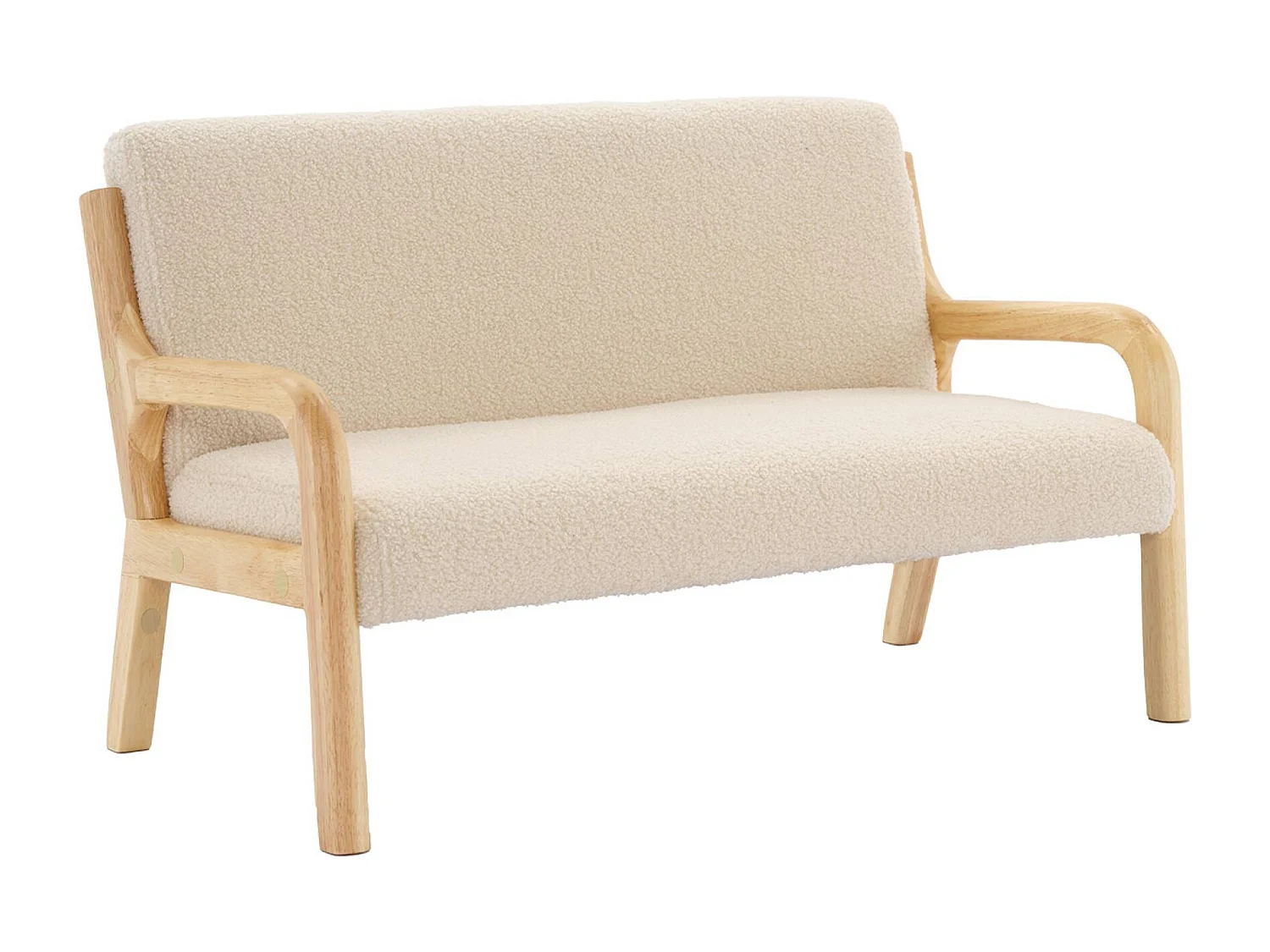 Banquette scandinave enfant en bois et tissu bouclette beige 2 places