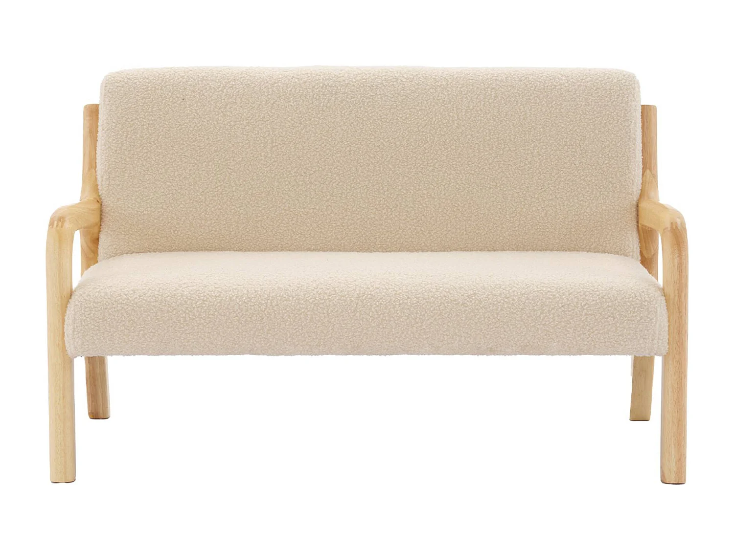 Banquette scandinave enfant en bois et tissu bouclette beige 2 places