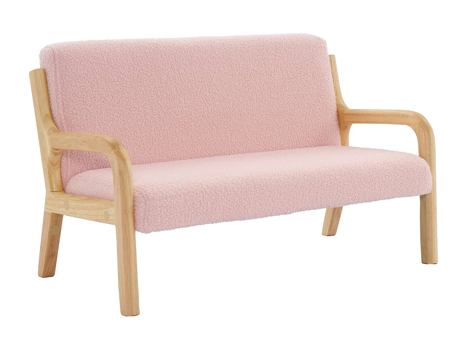 Banquette scandinave enfant en bois et tissu bouclette rose 2 places