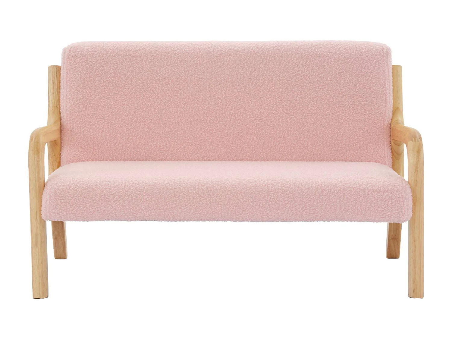 Banquette scandinave enfant en bois et tissu bouclette rose 2 places