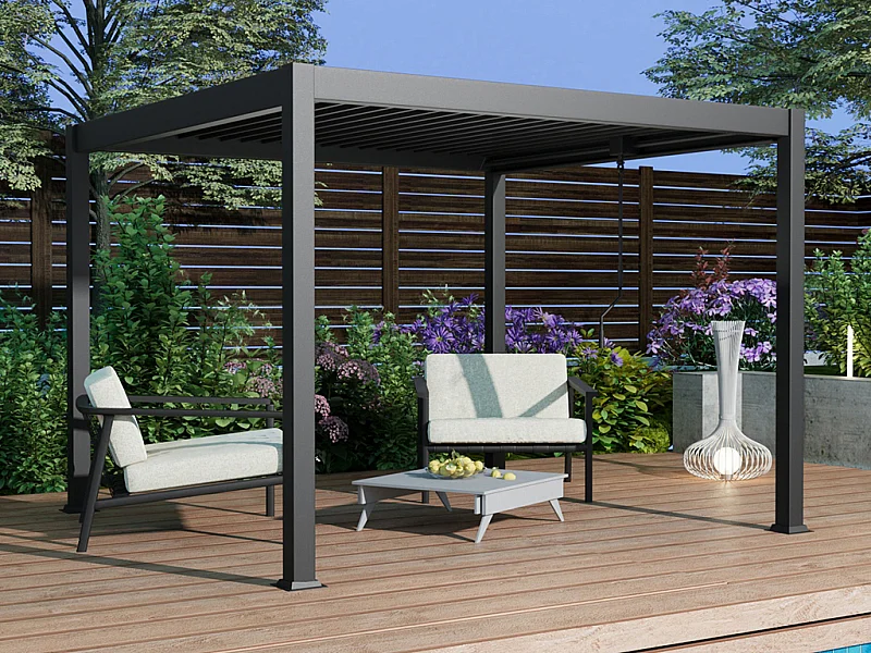Pergola bioclimatique autoportante en aluminium avec lames orientables - 9 m² - anthracite - AMALFI