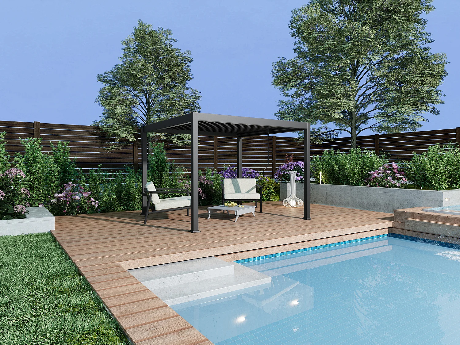 Terrassendach bioklimatisch freistehend aus Aluminium mit verstellbaren Lamellen - 9 m² - Anthrazit - AMALFI