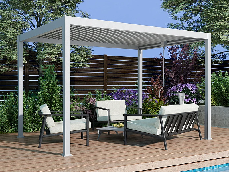 Pergola bioclimatique autoportante  en aluminium  avec lames orientables - 12 m² - blanche- AMALFI