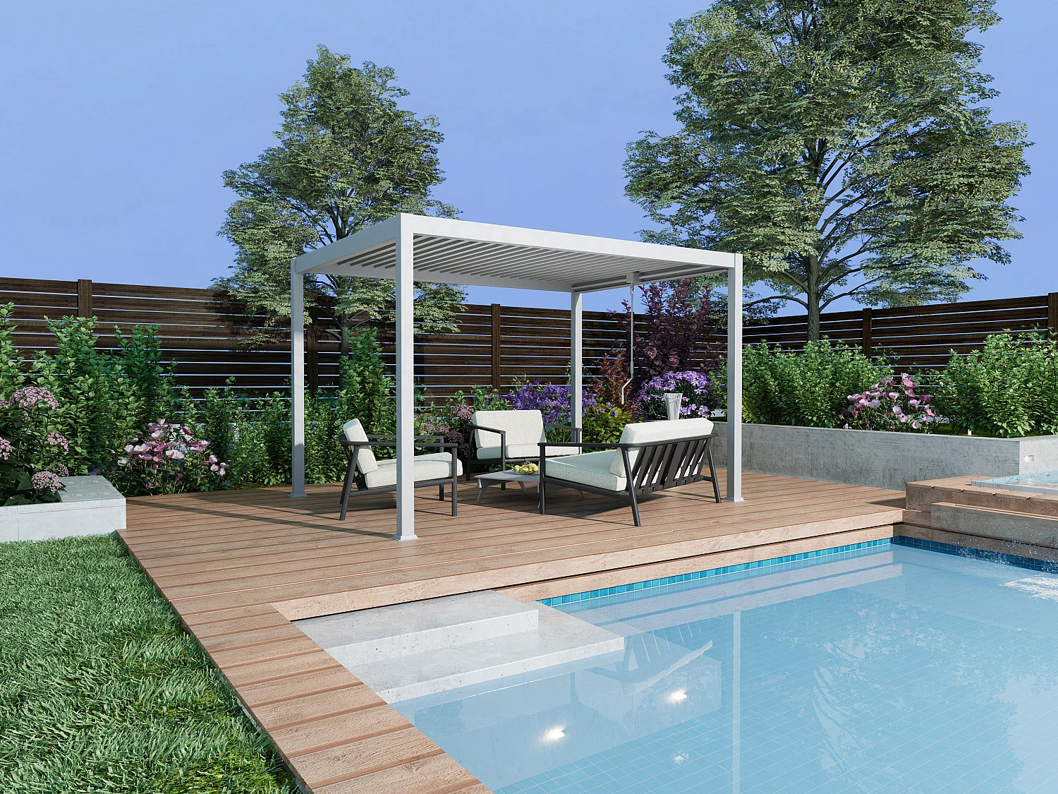 Pergola bioclimatique autoportante  en aluminium  avec lames orientables - 12 m² - blanche- AMALFI