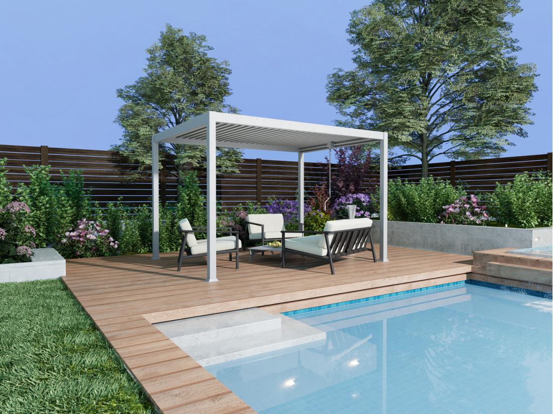 vente unique Pergola bioclimatique autoportante en aluminium avec lames orientables - 12 m² - blanche- AMALFI