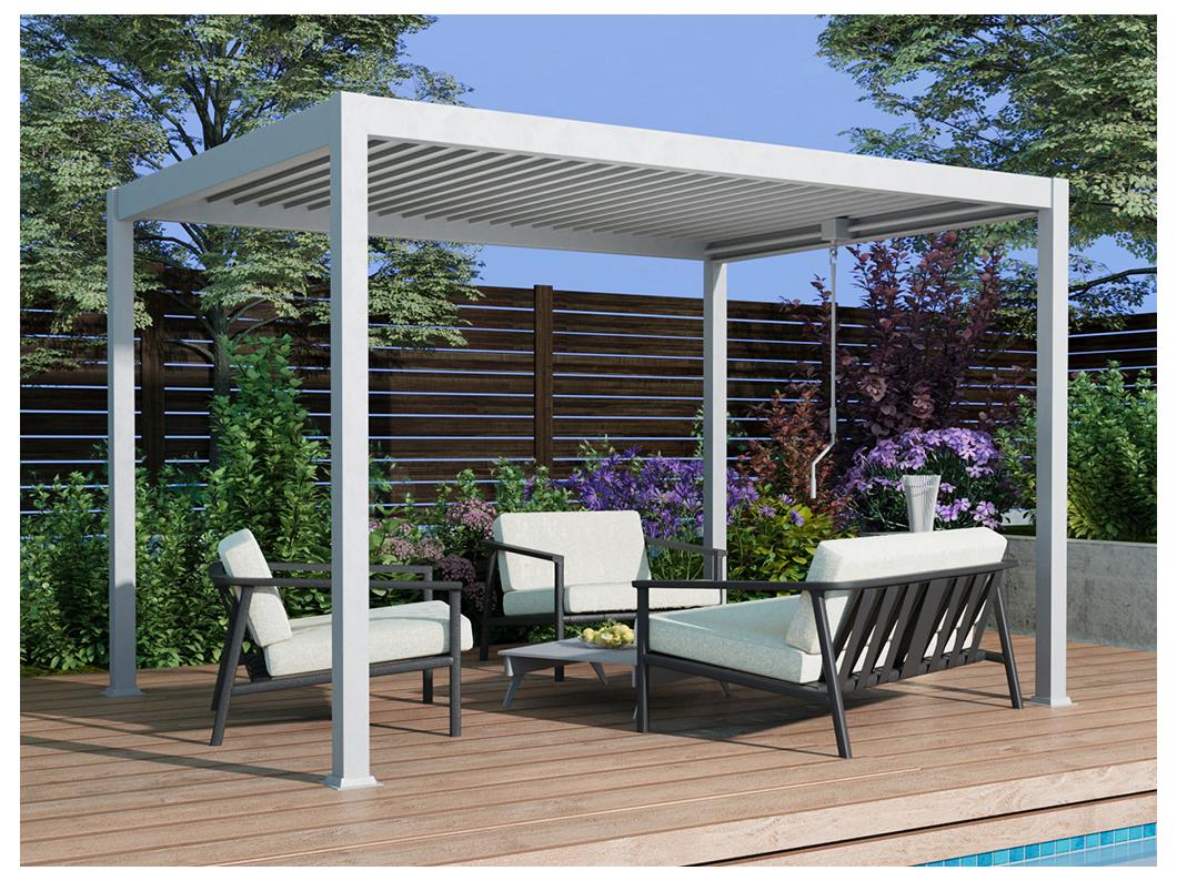 Pérgola bioclimática autoportante de alumínio com lâminas orientáveis 12 m² branco - AMALFI