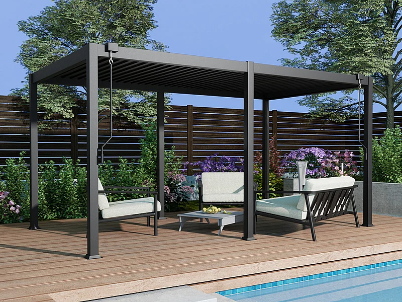 Pergola bioclimatique autoportante en aluminium avec lames orientables - 15 m² - anthracite - AMALFI