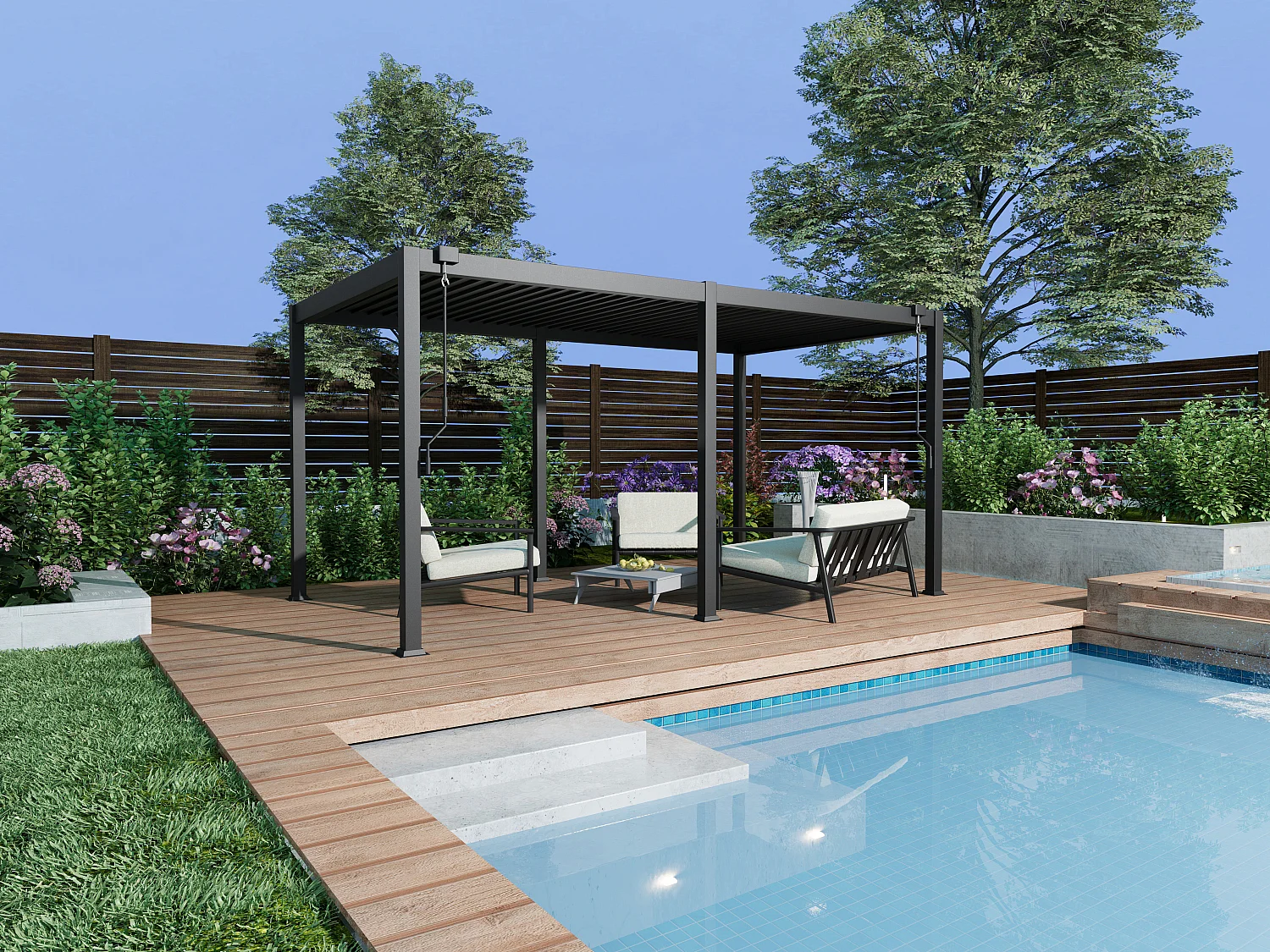 Pergola bioclimatique autoportante en aluminium avec lames orientables - 15 m² - anthracite - AMALFI