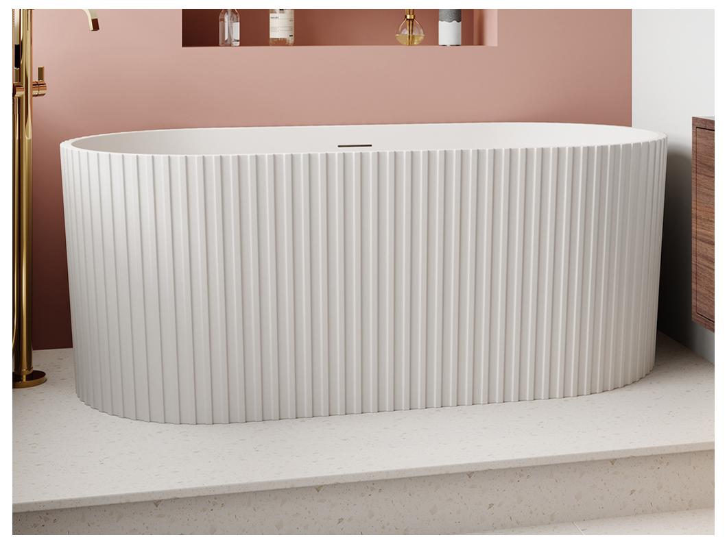 Geribbeld vrijstaand bad van acryl - Mat wit - 220L - 150 x 75 x 58 cm - ALIENA