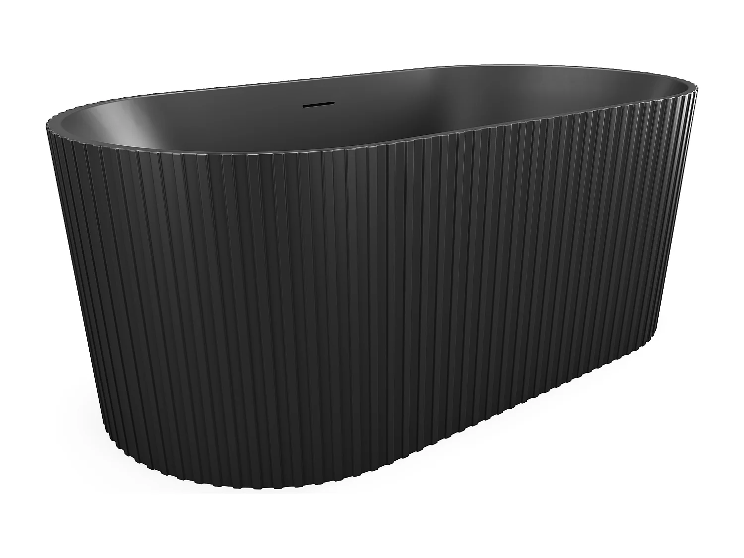 Geribbeld vrijstaand bad van acryl - Mat zwart - 220L - 150 x 75 x 58 cm - ALIENA