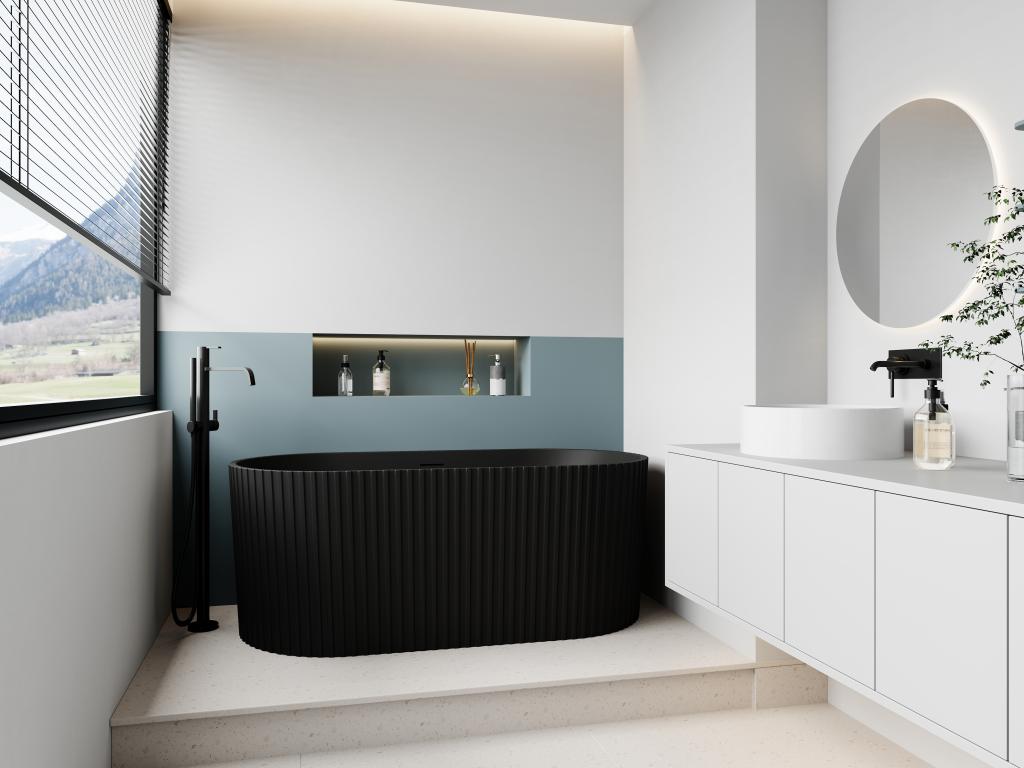 Freistehende Badewanne - gerippt - Acryl - Schwarz matt - 230 L - 170 x 80 günstig online kaufen
