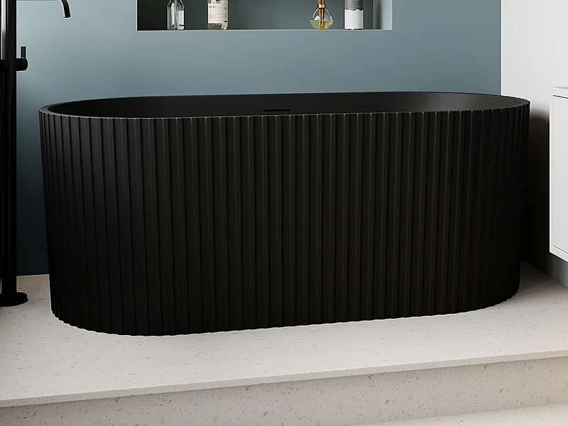 Freistehende Badewanne - gerippt - Acryl - Schwarz matt - 230 L - 170 x 80 x 58 cm - ALIENA