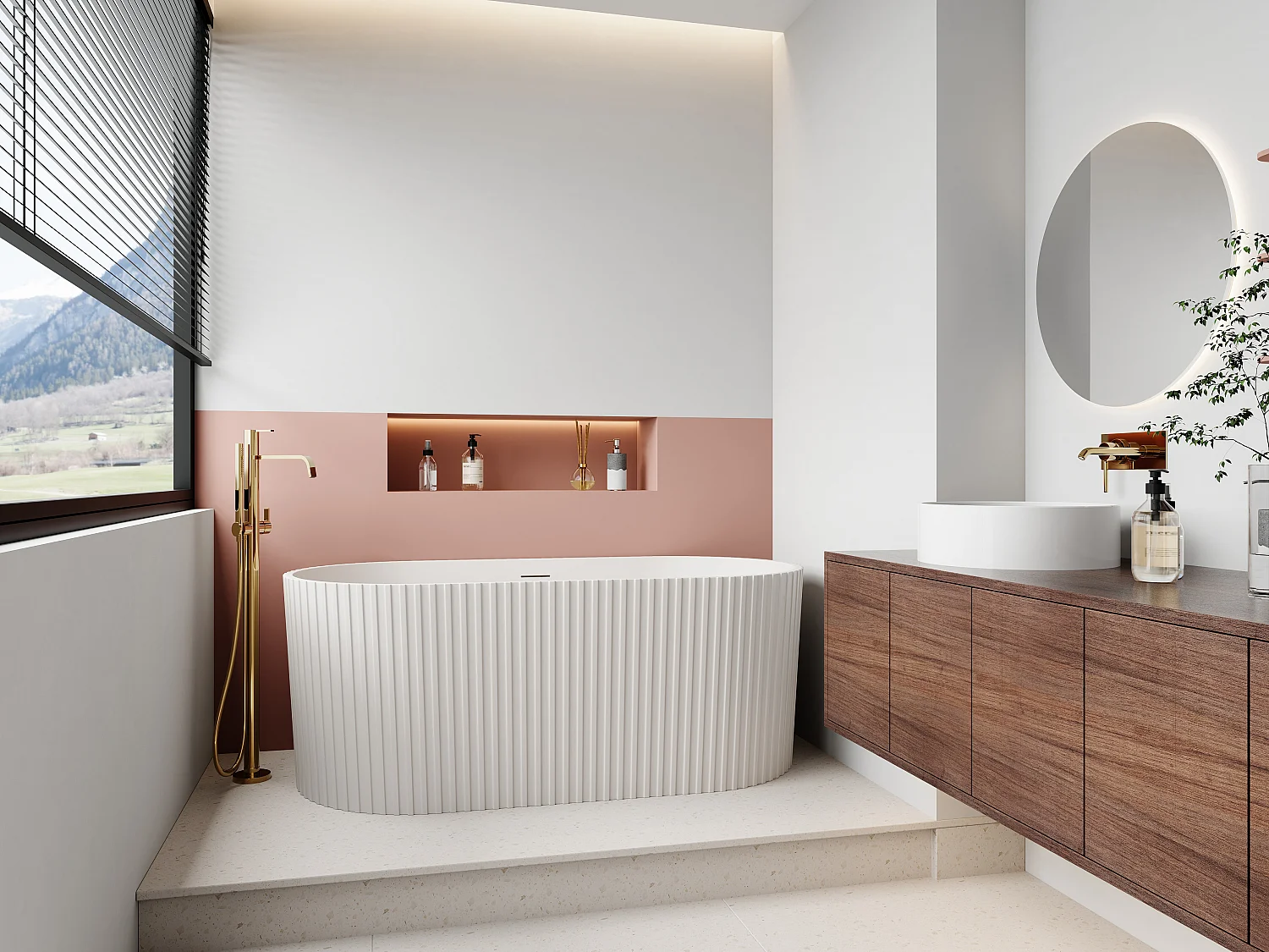 Baignoire îlot striée en acrylique - Blanc mat - 230L - 170 x 80 x 58 cm - ALIENA