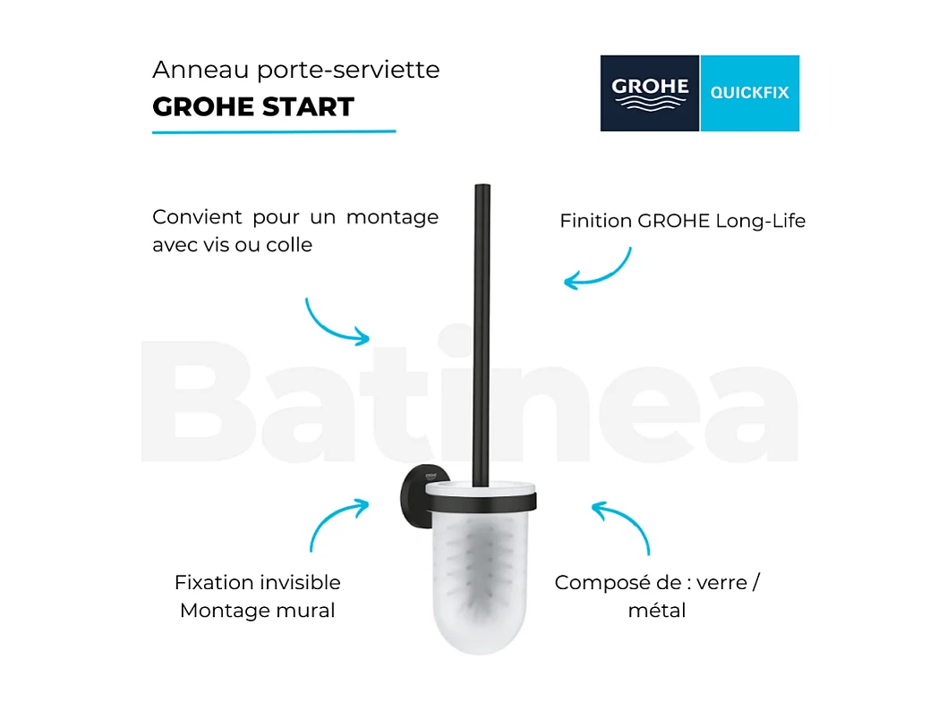 Porte balai WC GROHE Sstart noir mat + colle GROHE QuickGlue