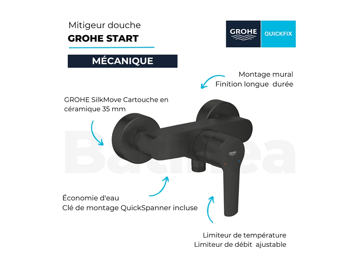 Mitigeur de douche mécanique  GROHE Start noir mat + chiffonnette
