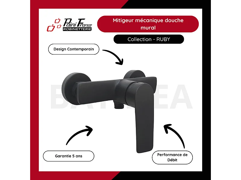 Mitigeur mécanique douche mural PAINI Ruby Noir Mat