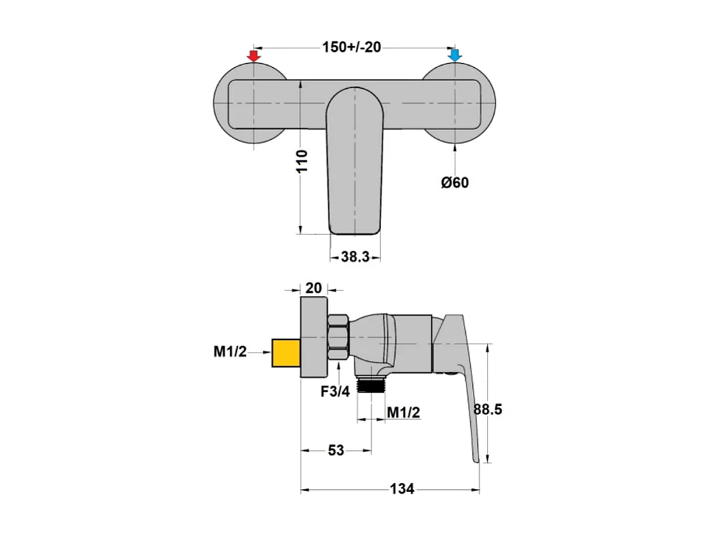 Mitigeur mécanique douche mural PAINI Ruby Noir Mat