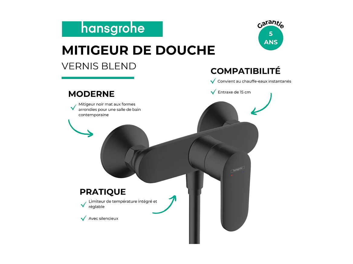 Mitigeur douche mécanique HANSGROHE Vernis Blend noir mat