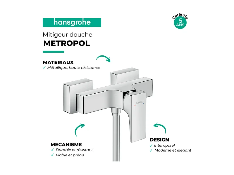 Mitigeur douche mécanique HANSGROHE Metropol chromé + nettoyant Briochin