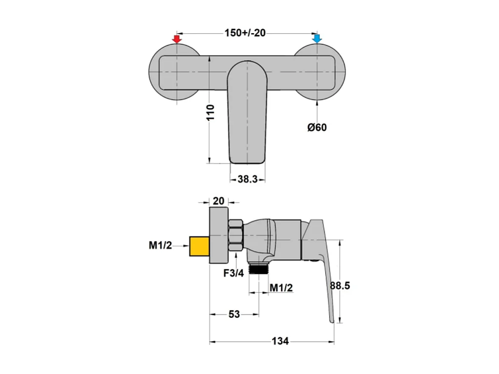 Mitigeur mécanique douche mural PAINI Ruby Chrome