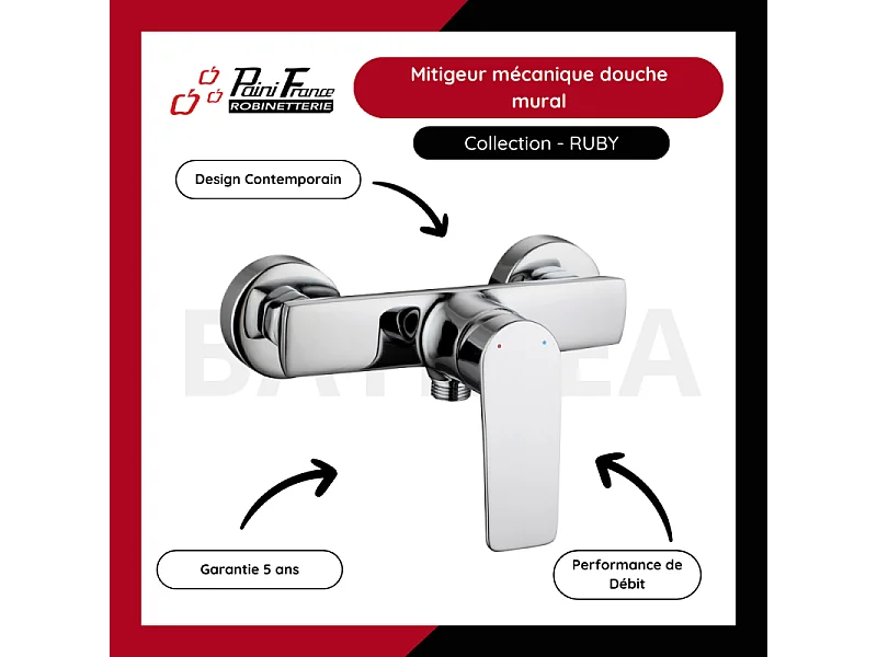 Mitigeur mécanique douche mural PAINI Ruby Chrome