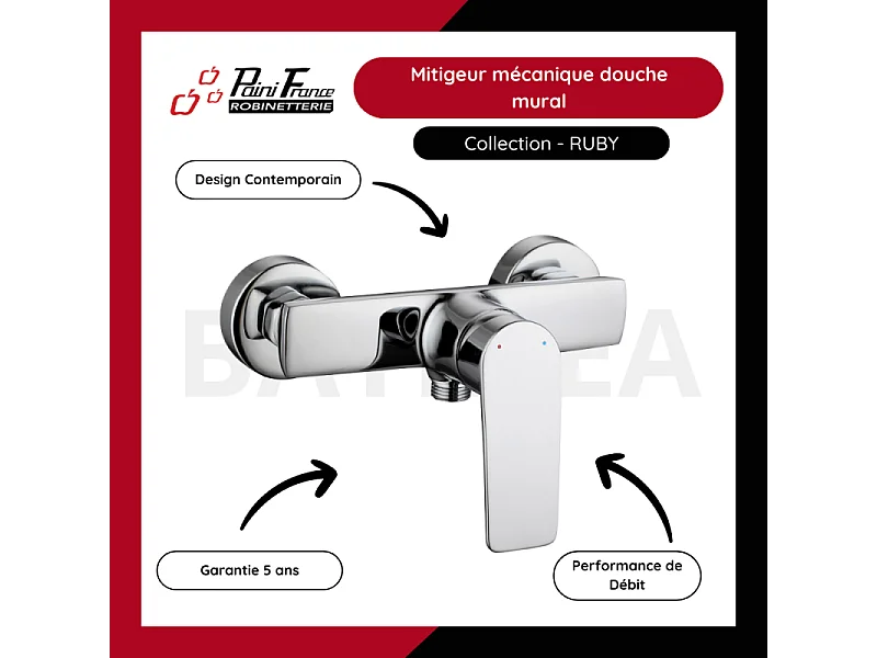 Mitigeur mécanique douche mural PAINI Ruby Chrome