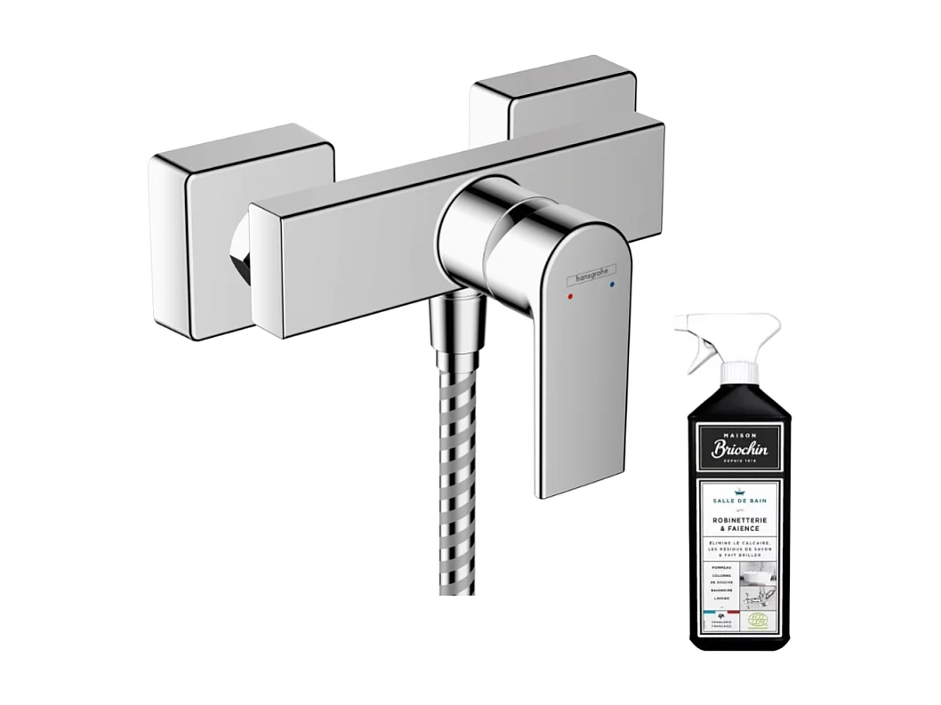 Mitigeur douche mécanique cartouche 2 vitesses HANSGROHE Vernis Shape chromé + nettoyant Briochin