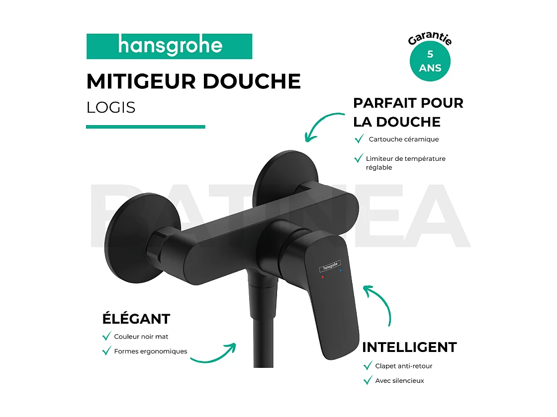 Mitigeur douche mécanique HANSGROHE Logis noir mat