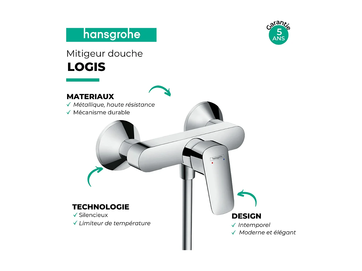 Mitigeur douche mécanique HANSGROHE Logis chromé + nettoyant Briochin
