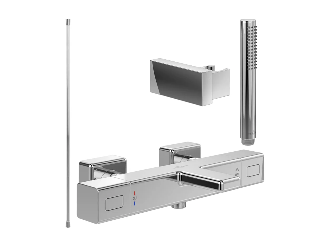 Pack mitigeur baignoire thermostatique VILLEROY ET BOCH Universal carré Chrome avec ensemble