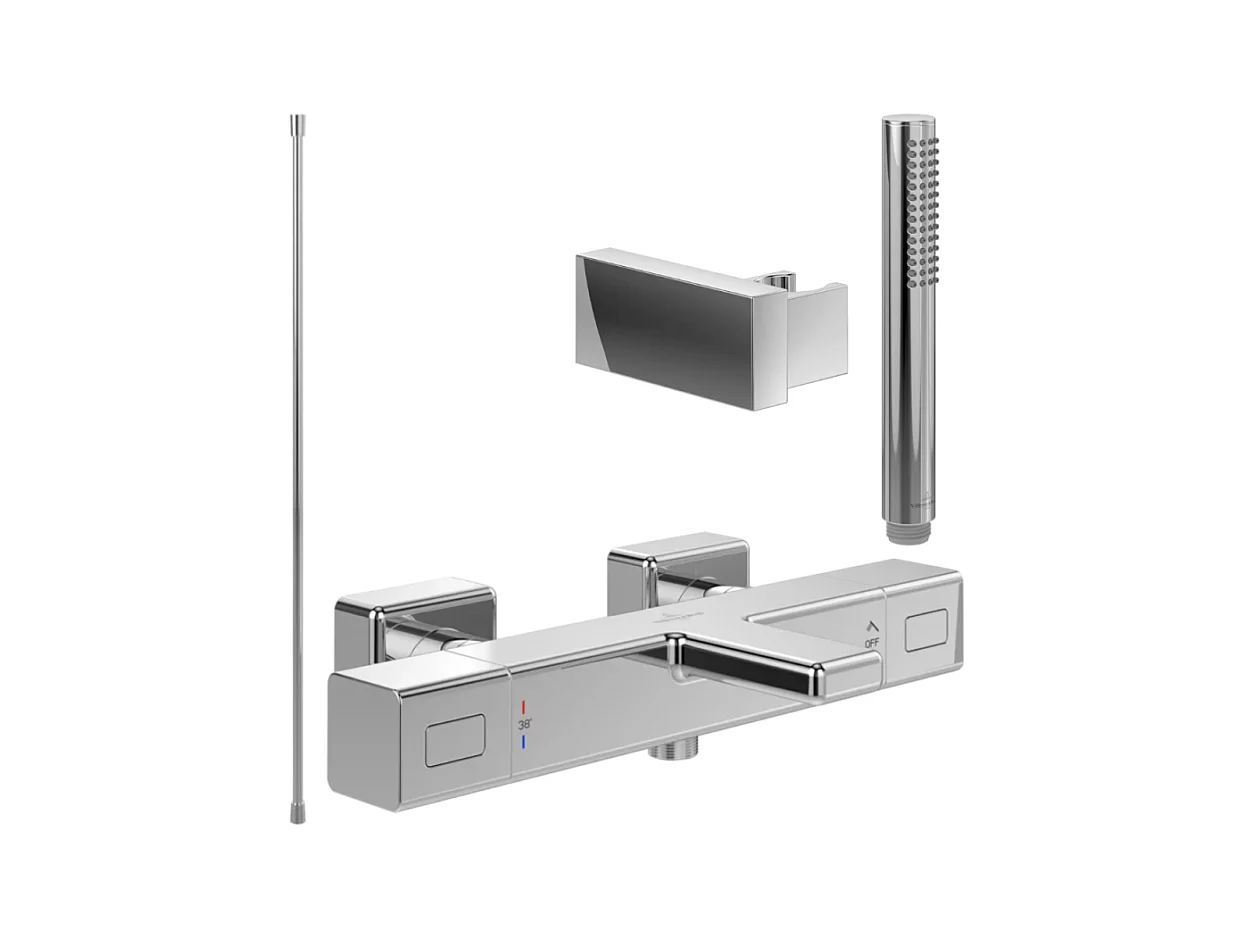 Pack mitigeur baignoire thermostatique VILLEROY ET BOCH Universal carré Chrome avec ensemble