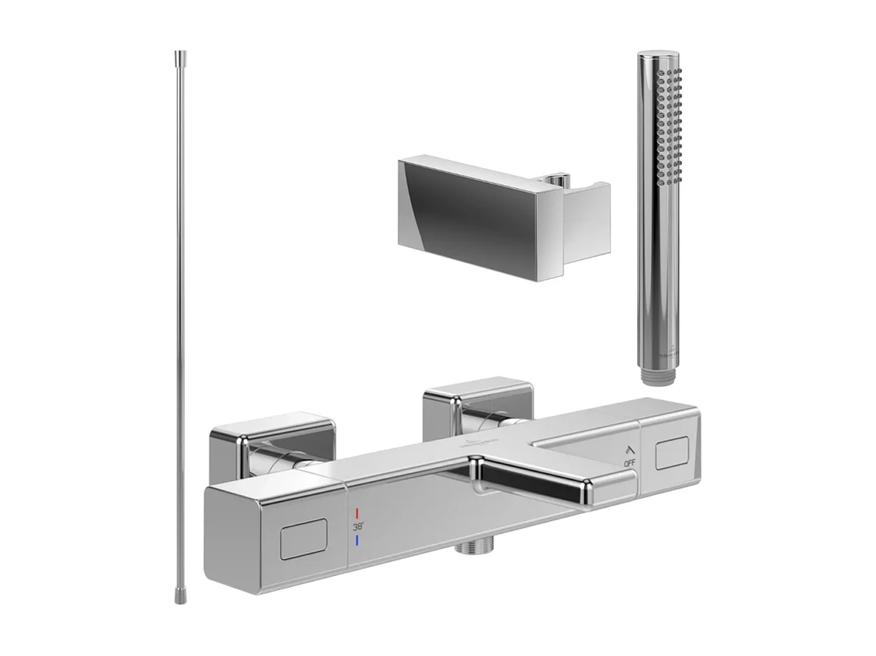 Pack mitigeur baignoire thermostatique VILLEROY ET BOCH Universal carré Chrome avec ensemble