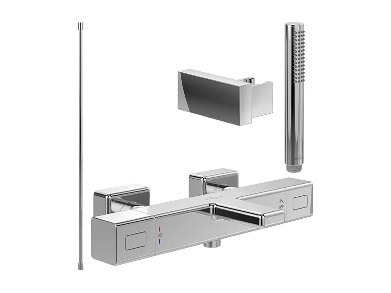 Pack mitigeur baignoire thermostatique VILLEROY ET BOCH Universal carré Chrome avec ensemble