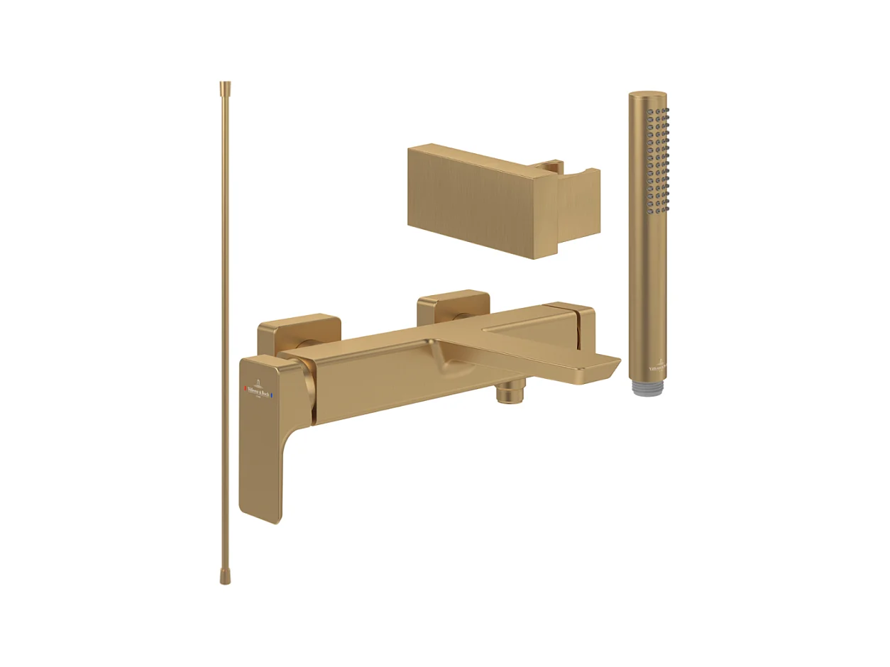 Pack mitigeur baignoire mécanique VILLEROY ET BOCH Subway 3.0 Or brossé avec ensemble