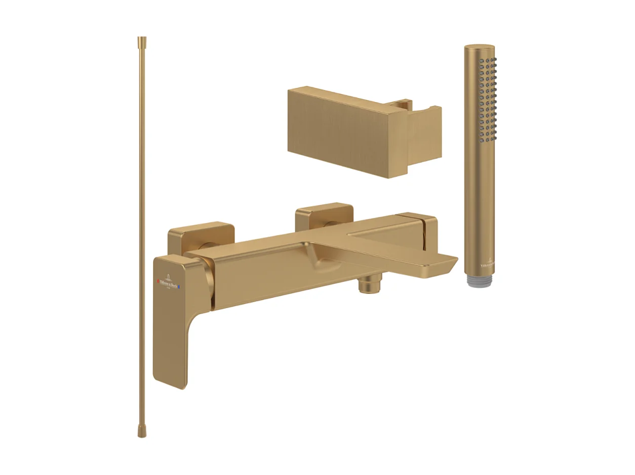 Pack mitigeur baignoire mécanique VILLEROY ET BOCH Subway 3.0 Or brossé avec ensemble