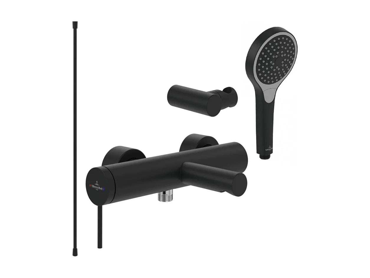 Pack mitigeur baignoire mécanique VILLEROY ET BOCH Loop & Friends Noir mat + douchette + flexible + support