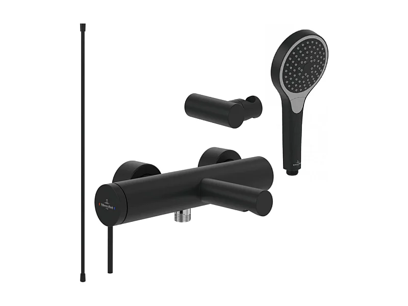 Pack mitigeur baignoire mécanique VILLEROY ET BOCH Loop & Friends Noir mat + douchette + flexible + support