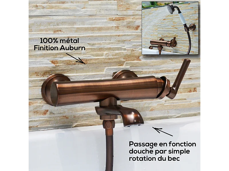 Mitigeur bain douche avec pommeau de douche et support Paini Lady's Auburn