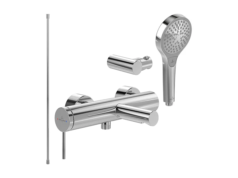 Pack mitigeur baignoire mécanique VILLEROY ET BOCH Loop & Friends Chrome + douchette + flexible + support