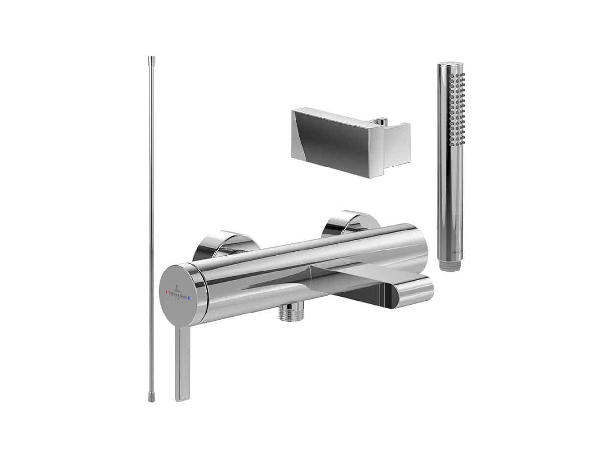 Pack mitigeur baignoire mécanique VILLEROY ET BOCH Dawn Chrome + douchette + flexible + support