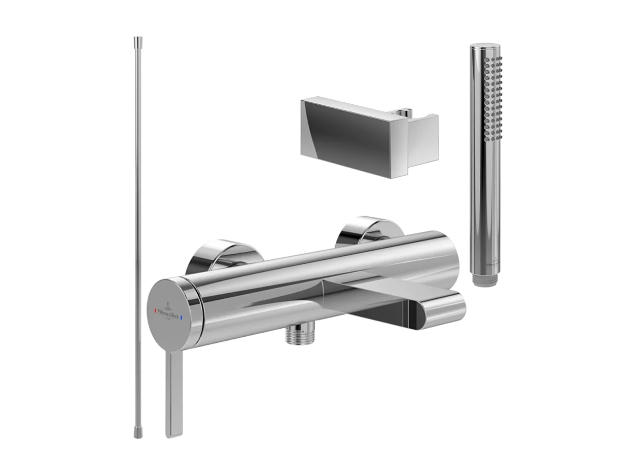 Pack mitigeur baignoire mécanique VILLEROY ET BOCH Dawn Chrome + douchette + flexible + support