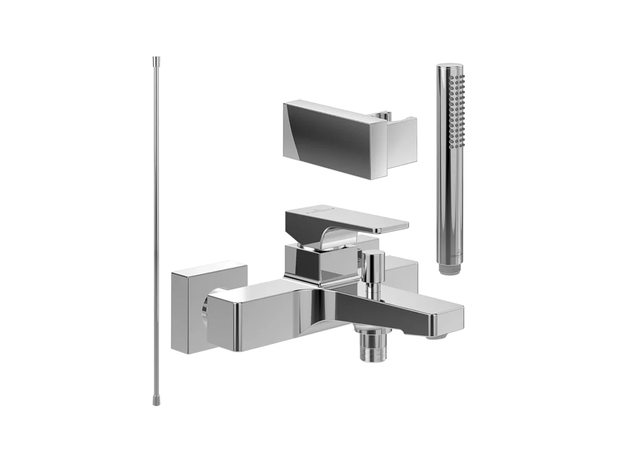 Pack mitigeur baignoire mécanique VILLEROY ET BOCH Architectura Square chrome avec ensemble
