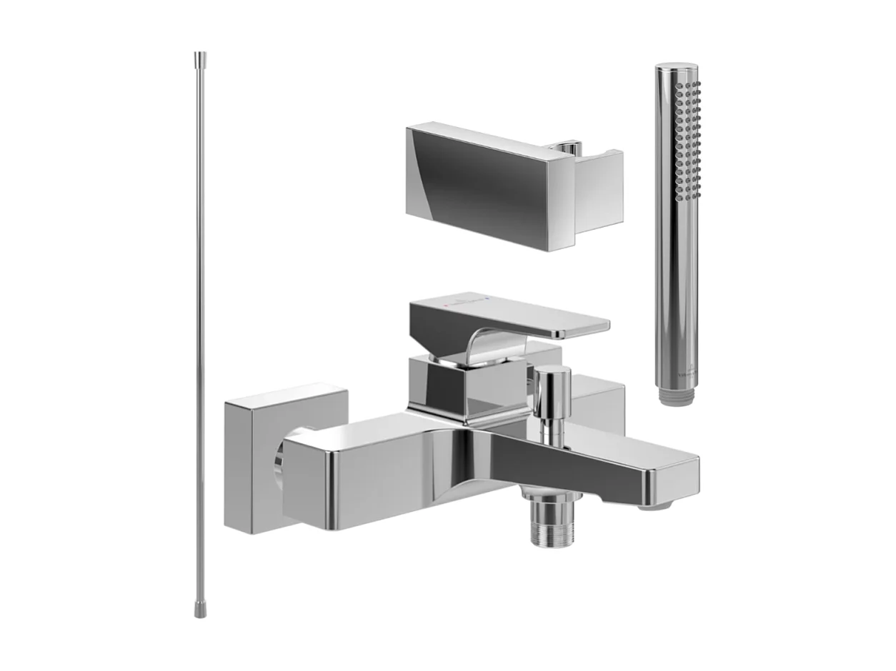 Pack mitigeur baignoire mécanique VILLEROY ET BOCH Architectura Square chrome avec ensemble