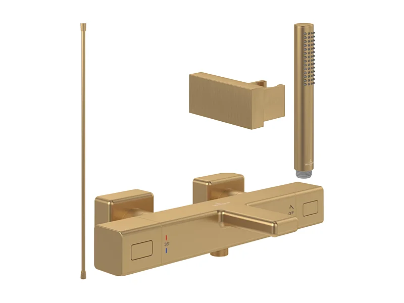 Pack mitigeur baignoire thermostatique VILLEROY ET BOCH Universal carré Or brossé avec ensemble