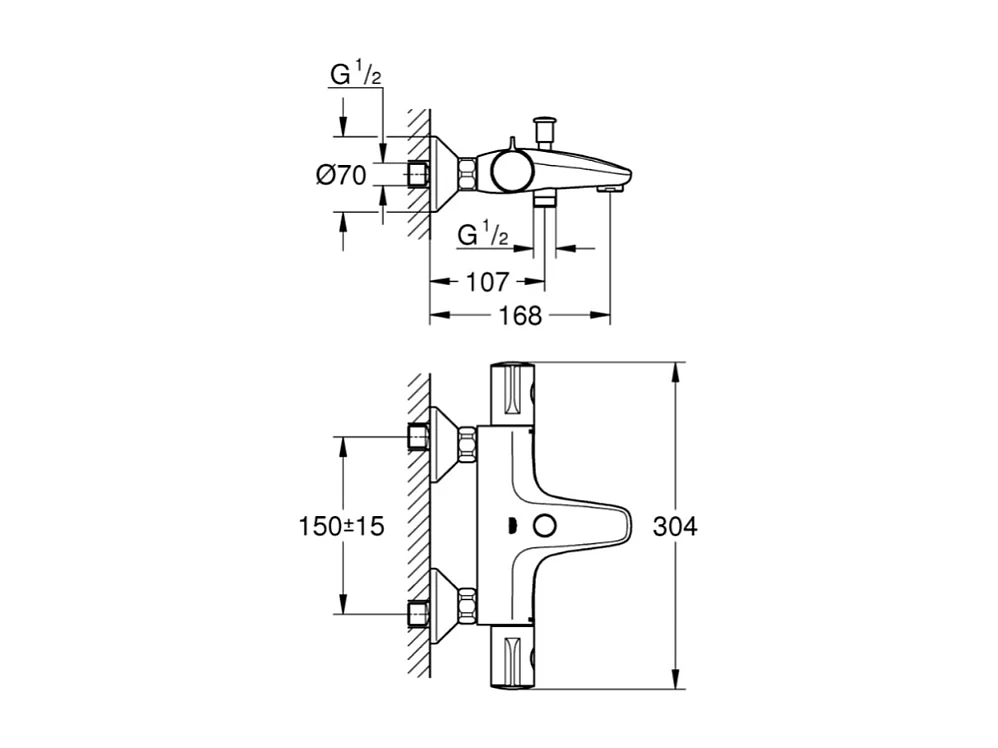 Robinet bain thermostatique GROHE Grohtherm 800 avec ensemble de douche 2 jets et colonnettes