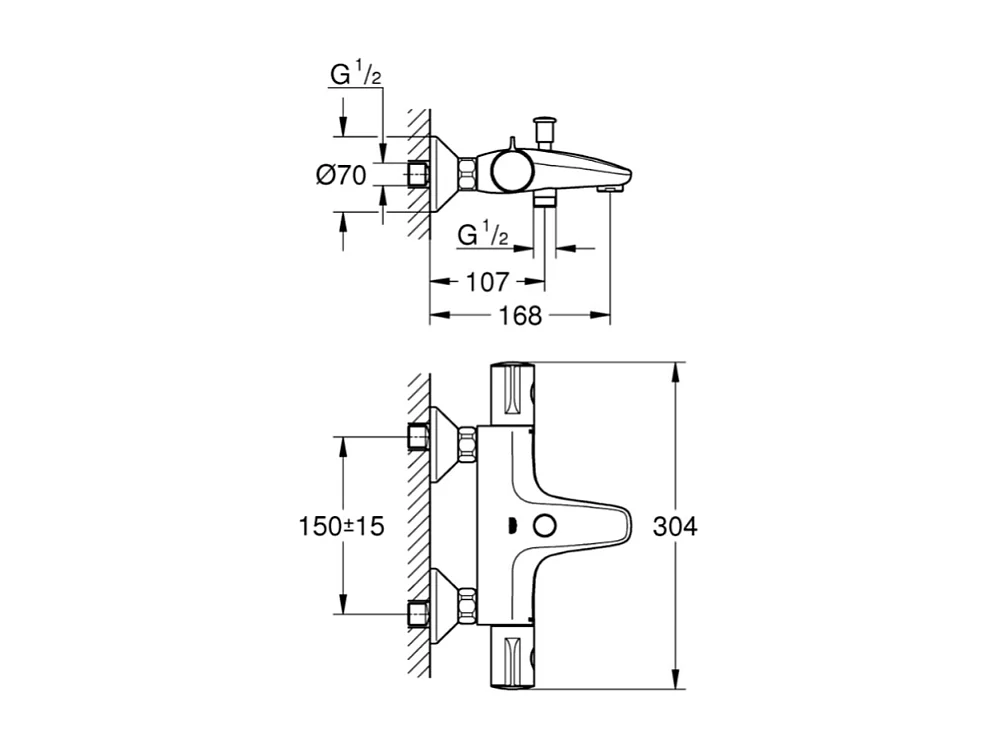 Robinet bain thermostatique GROHE Grohtherm 800 avec ensemble de douche 2 jets et colonnettes