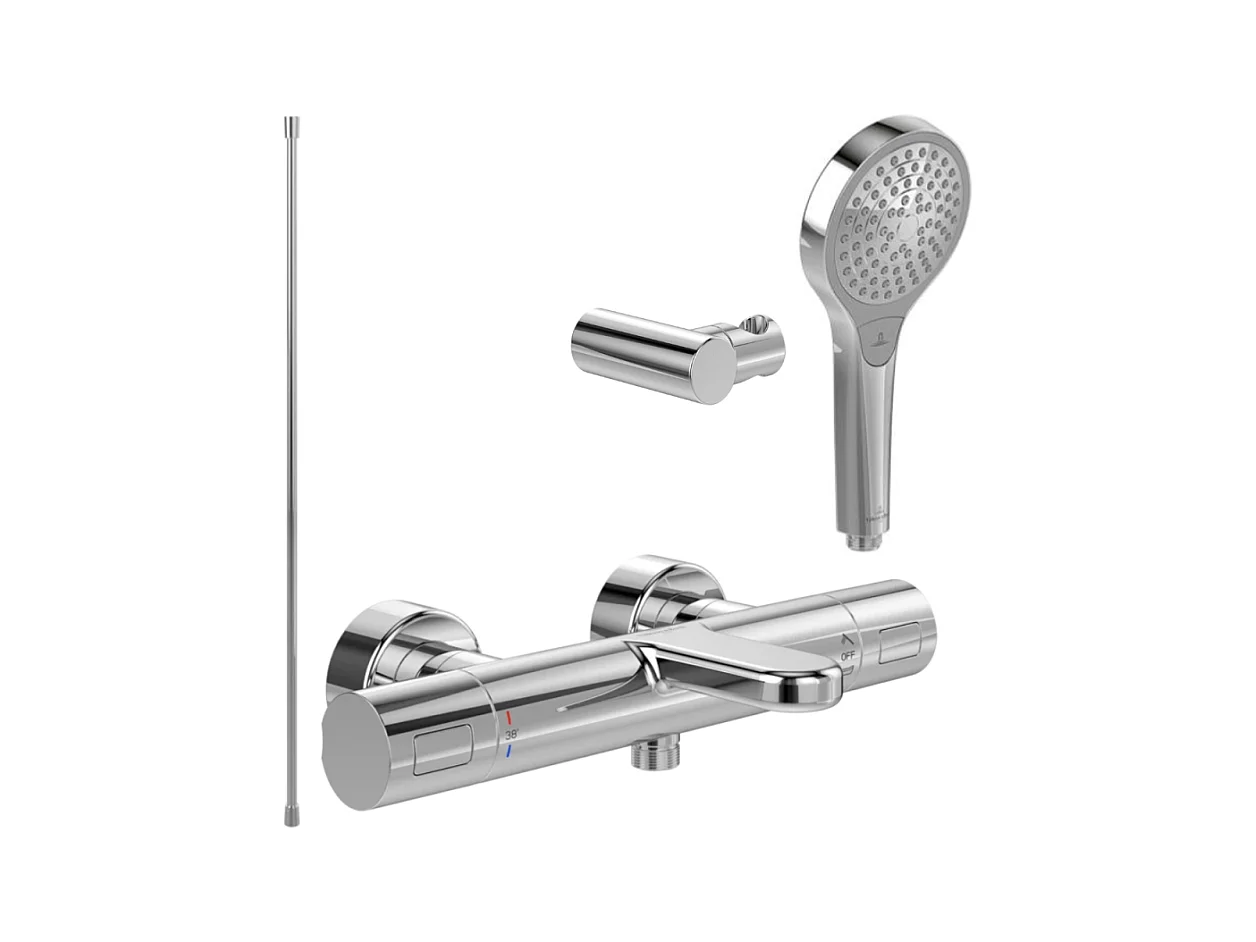Pack mitigeur baignoire thermostatique VILLEROY ET BOCH Universal Taps & Fittings rond Chrome avec ensemble