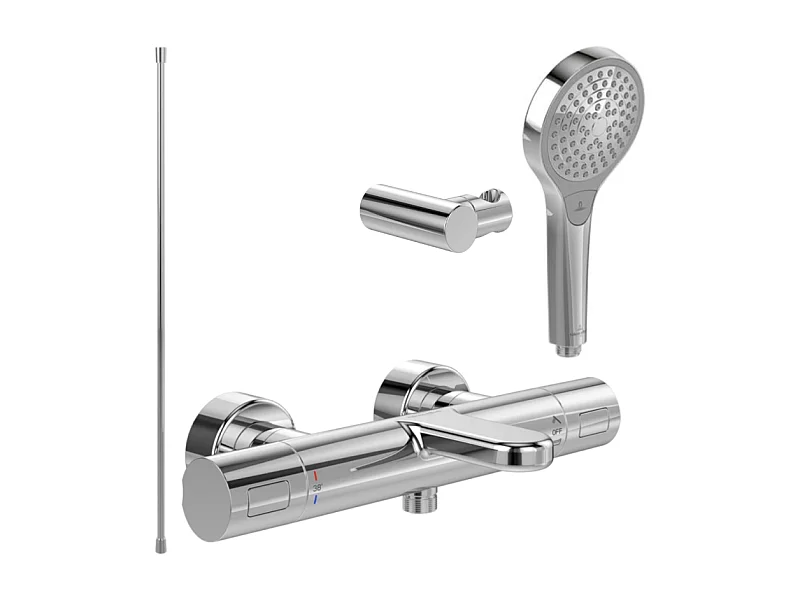 Pack mitigeur baignoire thermostatique VILLEROY ET BOCH Universal Taps & Fittings rond Chrome avec ensemble