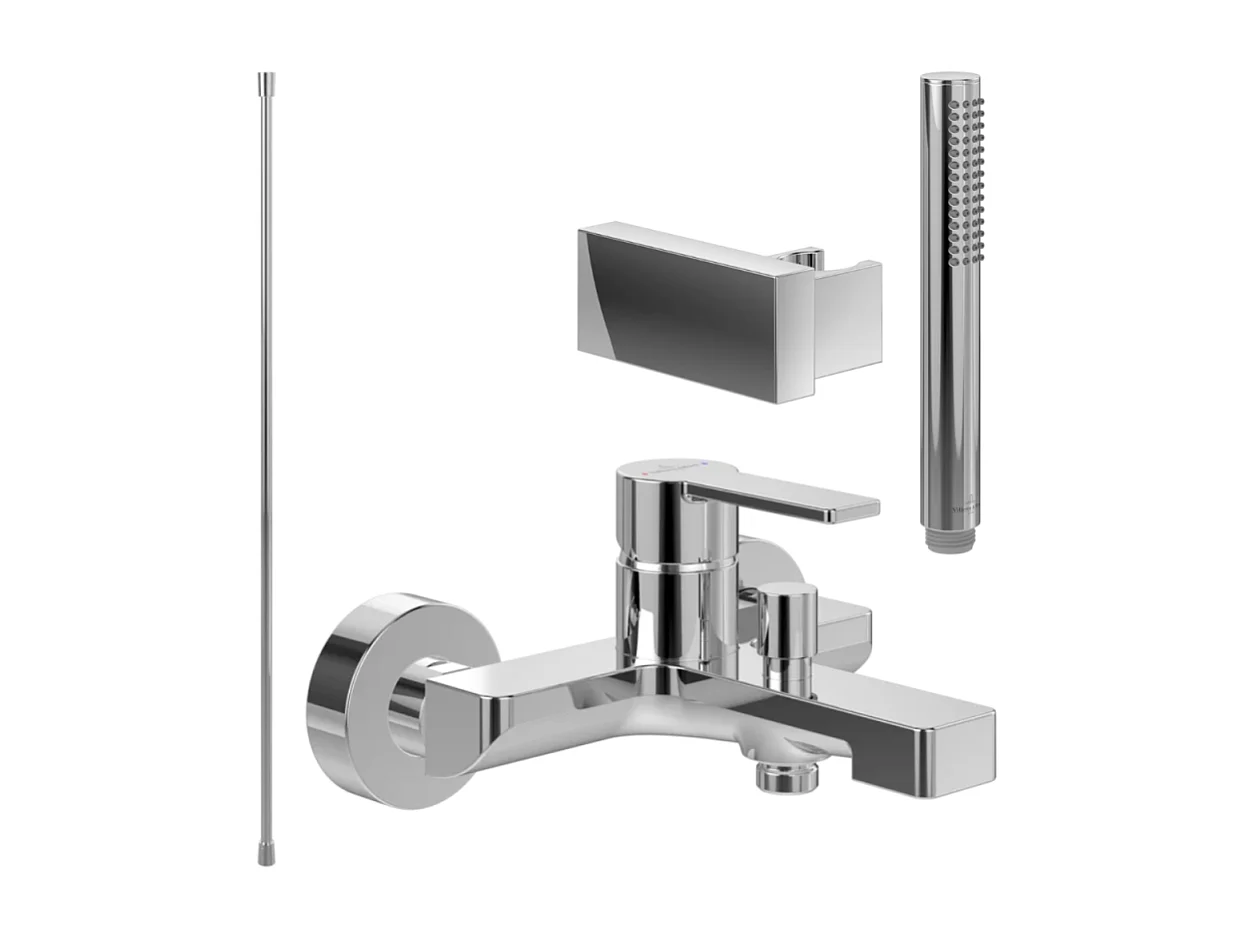 Pack mitigeur baignoire mécanique VILLEROY ET BOCH Architectura chrome avec ensemble